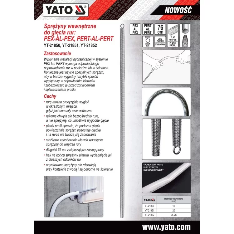 Пружина для сгиба метало / пластиковых труб, диам внутренний 20 мм, 76 см YATO - YT-21851 відгуки - зображення 5