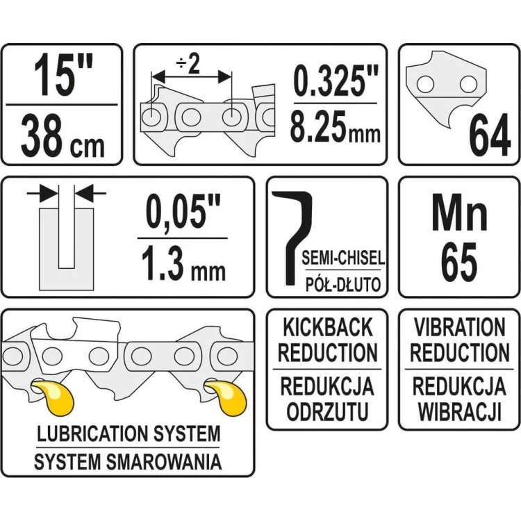 в продаже Цепь 15"/38 см (64 звена) для цепных пил YATO - YT-84945 - фото 3