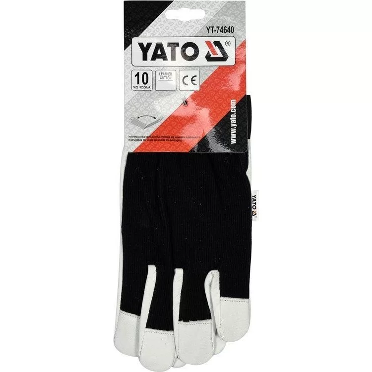 Перчатки рабочие бело-черные YATO хлопок + кожа, размер 10 - YT-74640 цена 231грн - фотография 2