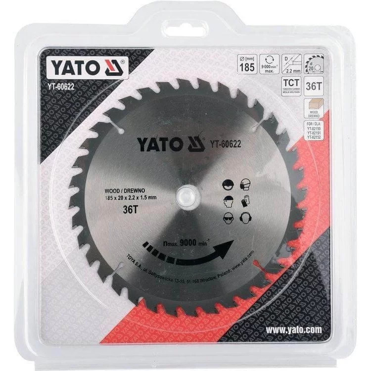 Диск пильний побідитовий по дереву 185 x 20 x 2.2 x 1.5 мм, 36 зубів Yato - YT-60622 - фотографія 2
