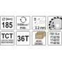 Диск пильний побідитовий по дереву 185 x 20 x 2.2 x 1.5 мм, 36 зубів Yato - YT-60622