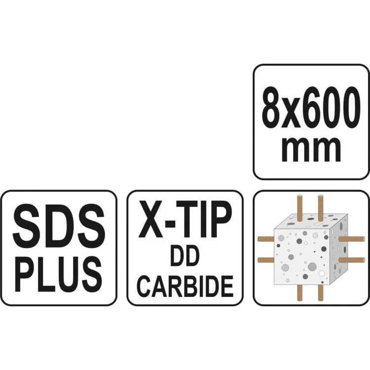 Сверло по железобетону YATO SDS-Plus Premium, 8 х 600 мм, 4 режущие кромки - YT-41961 відгуки - зображення 5