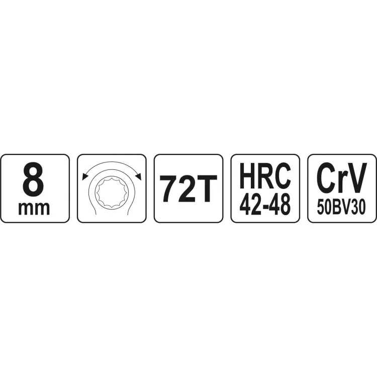 продаем Ключ накидной, изогнутый с трещоткой YATO 8 мм, HRC 42-48, с прорезиненной эргономичной ручкой - YT-02370 в Украине - фото 4