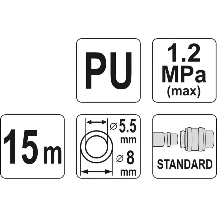 Шланг пневматический спиральный быстросъёмный 5.5/8 мм, до 12 Bar, 15 м YATO - YT-24203 ціна 930грн - фотографія 2