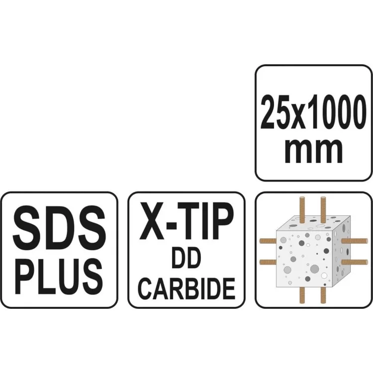 Сверло по железобетону YATO SDS-Plus Premium, 25 х 1000 мм, 4 режущие кромки - YT-41974 відгуки - зображення 5