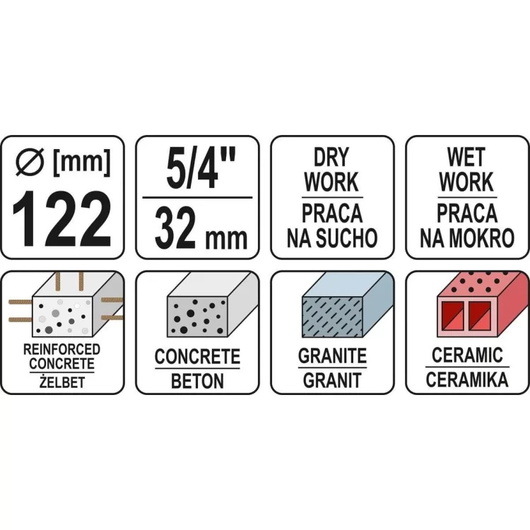 продаємо Сверло корончатое по камню, бетону YATO 102 мм, l = 430 мм, с алмазн. кромками - YT-60376 в Україні - фото 4