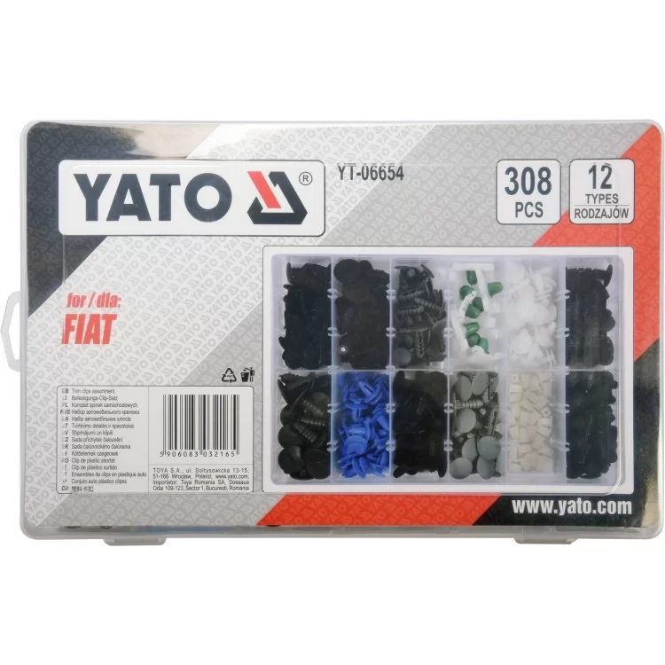Набор креплений обшивки FIAT YATO, 12 типоразмеров, 308 шт - YT-06654 ціна 677грн - фотографія 2