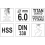 Сверло по металлу титановое YATO HSS-TIN 6 мм, l = 93/57 мм - YT-44654