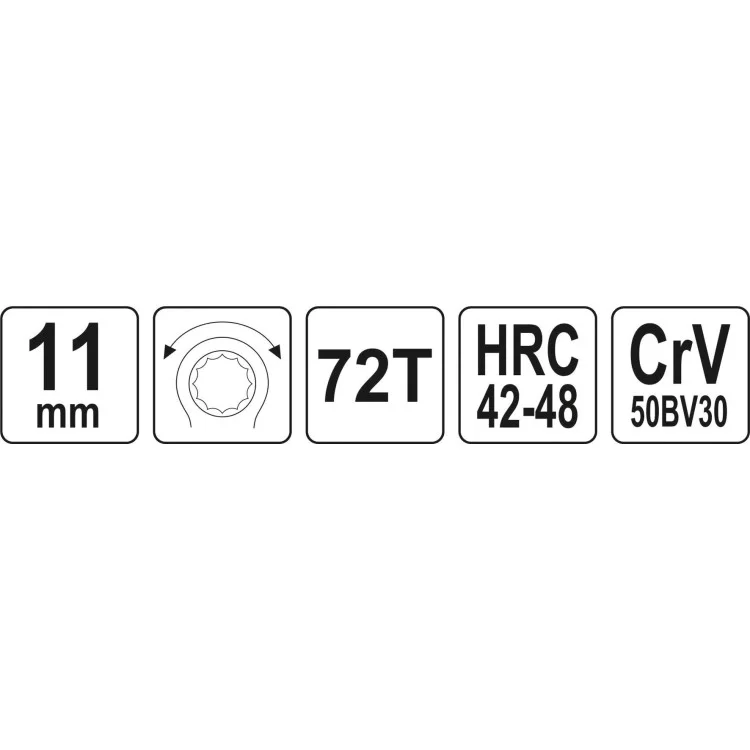 Ключ накидний, вигнутий з тріскачкою Yato 11 мм, HRC 42-48, з прогумованою ергономічною ручкою - YT-02373 відгуки - зображення 5